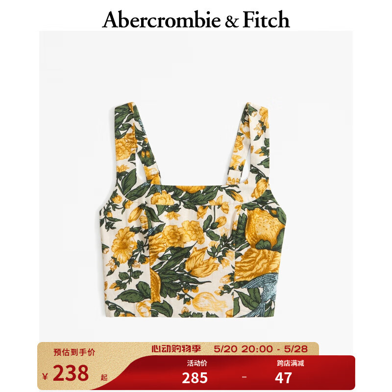 ABERCROMBIE & FITCH女装 24春夏复古美式亚麻混纺辣妹套装背心上衣 KI140-4175 黄色碎花 M (165/96A)