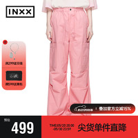 英克斯（inxx）时尚潮牌工装风大口袋褶皱设计休闲裤女直筒裤XXE2230022 粉色 L