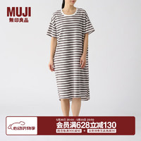 无印良品MUJI 女式 凉感天竺织 短袖家居睡裙 女夏季 FD13CC4S 棕色条纹 L-XL（170/92A）