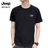 吉普JEEP夏季短袖T恤纯色简约打底衫舒适透气圆领上衣9010 黑色 XL XL(140斤-155斤）