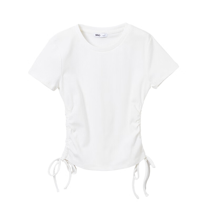 SPAO韩国同款2024年春夏女士修身系带纯色短袖T恤SPRWE25G17 白色 160/84A/S
