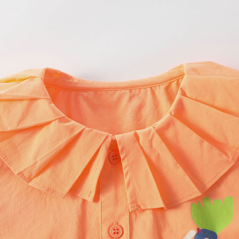 拉比树童装女童衬衫2024春季宝宝纯棉仿拉夫领印花衬衣儿童可爱上衣 亮橘红 110cm