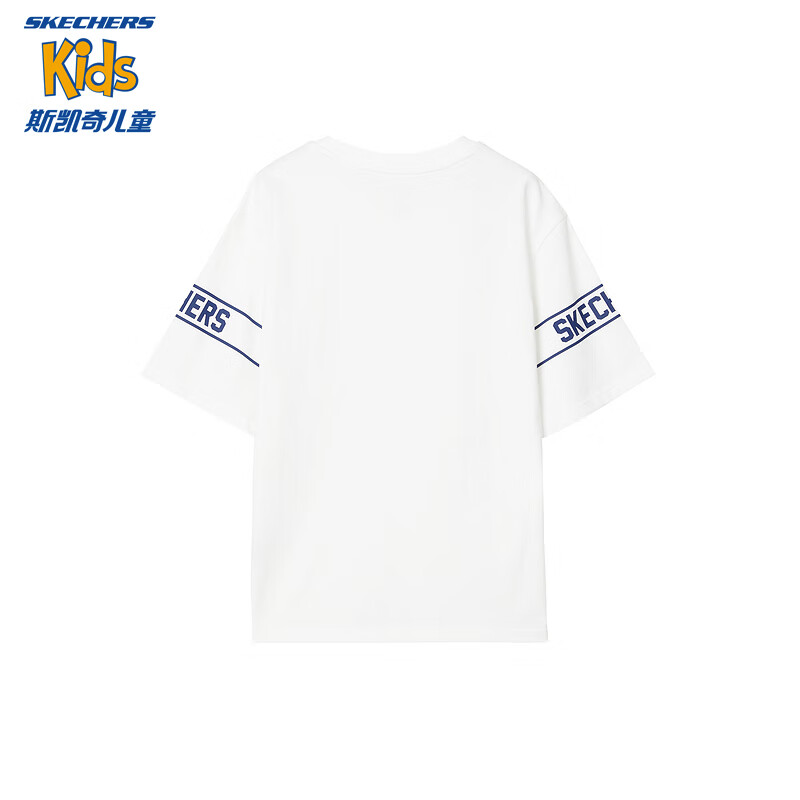 Skechers斯凯奇儿童短袖T恤夏季男童运动百搭舒适上衣L224B037 雪白色/00QF 120cm