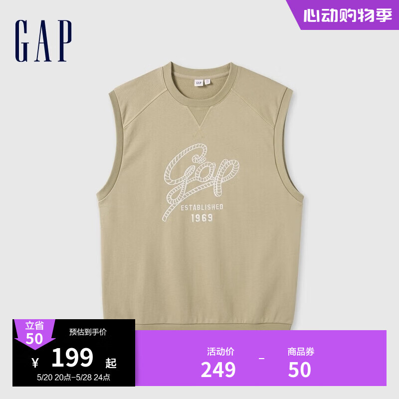 Gap男女装2024夏季法式圈织柔软字母logo无袖卫衣上衣465632 浅灰色 170/92A(M) 亚洲尺码
