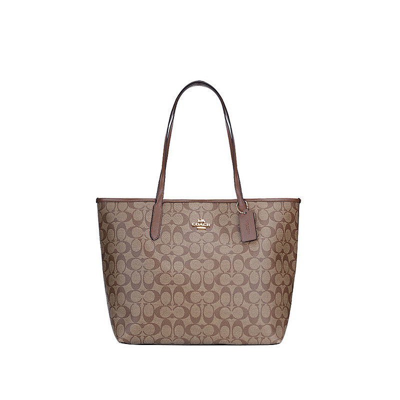 coach蔻驰 奥莱款 中号女士PVC单肩手提拉链开合tote包C3240IMSHU