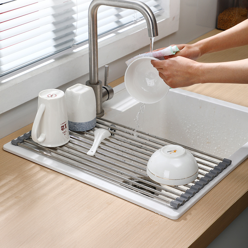沥水架可折叠不锈钢洗碗槽置物架厨房水槽碗碟架沥水篮收纳多功能