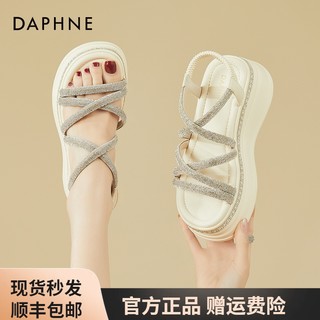 DAPHNE 达芙妮 坡跟凉鞋女松糕夏季2023新款增高水钻高跟厚底女鞋