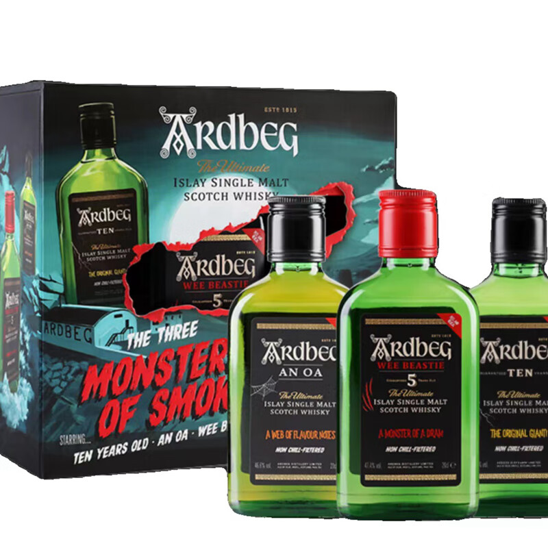 雅柏（Ardbeg） 阿贝奥之岬/10年/5年小怪兽 苏格兰单一麦芽威士忌 洋酒 小怪兽+奥岬+10年 200mL*3