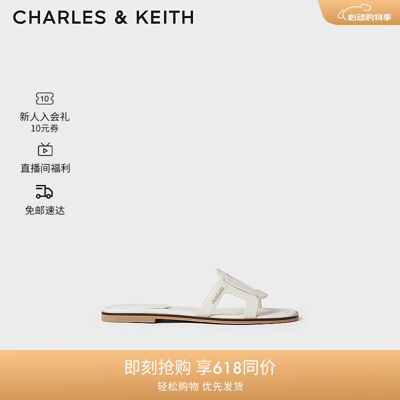 CHARLES&KEITH24夏复古镂空平底外穿一字拖鞋女CK1-70580231 粉白色Chalk 40
