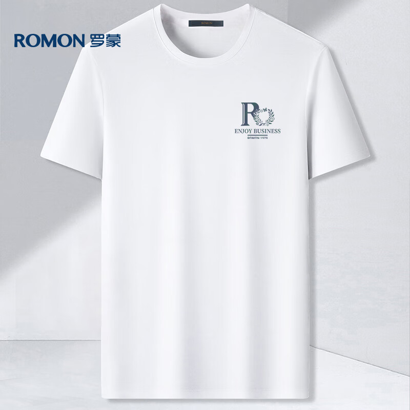 罗蒙（ROMON）冰丝感短袖T恤男士2024夏季休闲宽松弹力透气打底衫男M016白色2XL