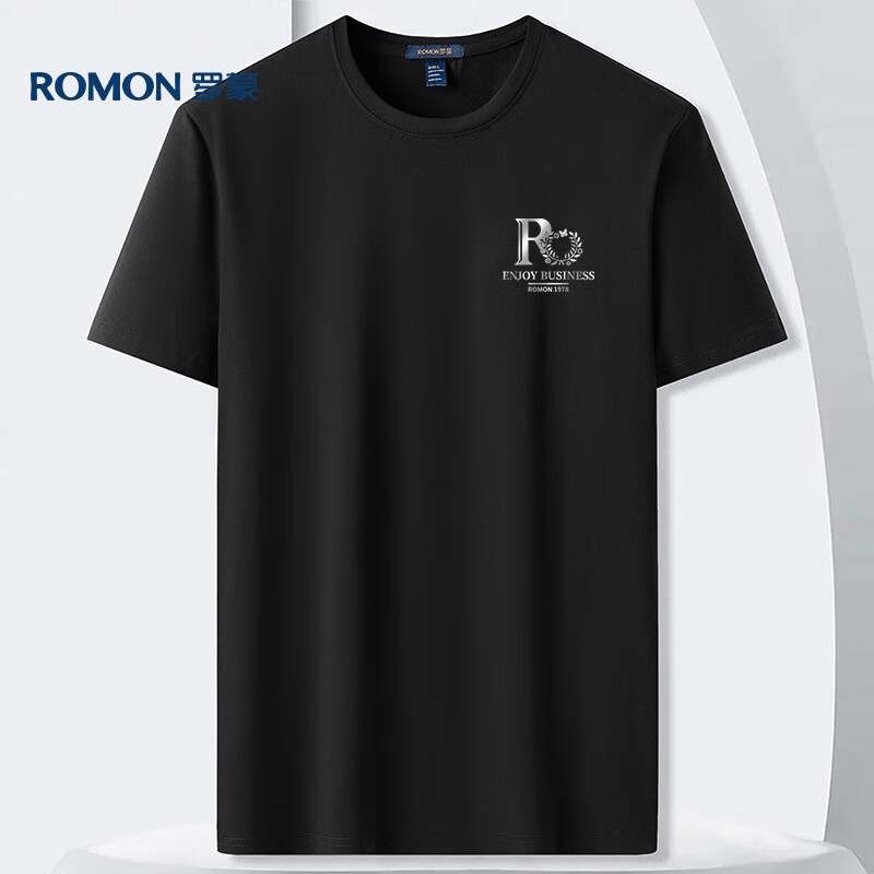 罗蒙（ROMON）冰丝感短袖T恤男士2024夏季休闲宽松弹力透气打底衫男M016黑色3XL
