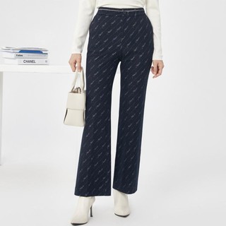 NAERSI 娜尔思 春季优雅时尚感商务通品牌logo印花女长裤含羊毛喇叭裤