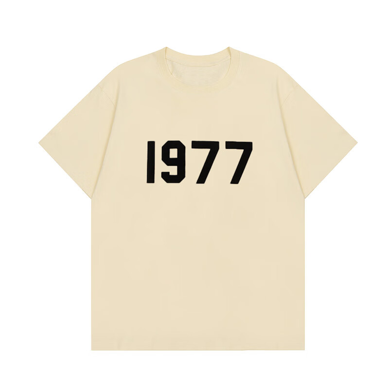 EAGLE ESSENTIALS美式潮牌1977植绒短袖男女纯棉T恤宽松休闲百搭半袖 杏色 L