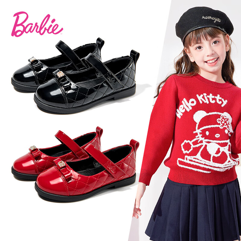 芭比童鞋春秋儿童皮鞋女童学院风黑皮鞋学生演出鞋DA6260
