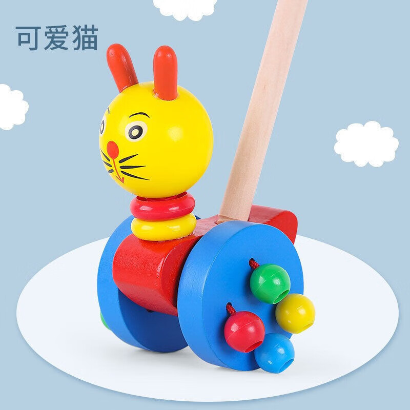 麦仙蝶 婴儿木质手推车卡通动物推推乐玩具