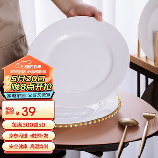 陶相惠 纯白陶瓷盘子餐具套装10寸平盘简约2个装家用釉下彩西餐牛排盘子
