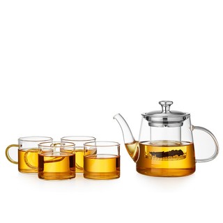 美斯尼 玻璃茶壶带过滤泡茶壶加厚耐热玻璃茶具带把手不锈钢内胆煮茶壶 一壶四杯