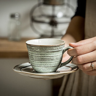 YOUCCI 悠瓷 库洛日式vintage咖啡杯碟套装家用陶瓷杯子下午茶杯碟复古咖啡杯 咖啡杯碟套装-库洛白