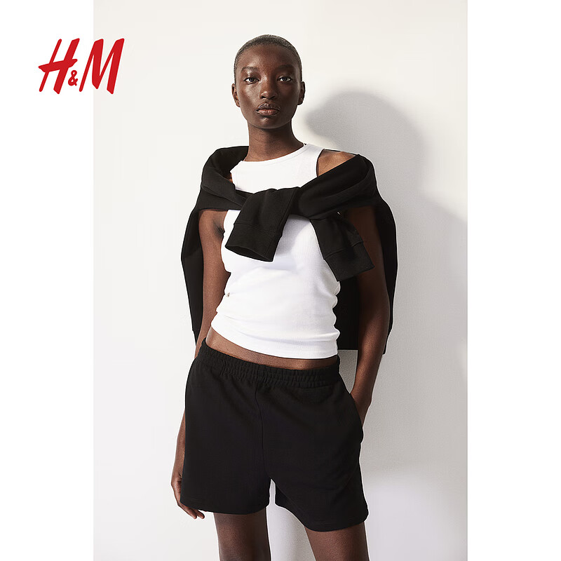 H&M女装2024夏季短卫裤1219771 黑色 155/64