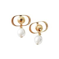 欧洲Dior迪奥女士镂空CD款白色珍珠气质优雅简约时尚耳环耳钉
