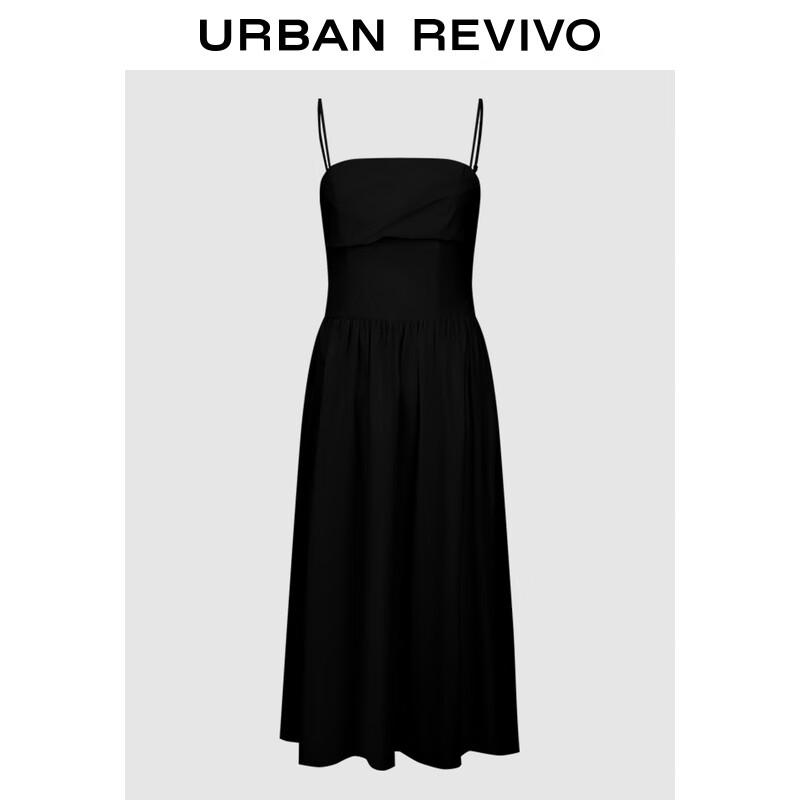 UR2024夏季女装法式优雅垂感黑色吊带连衣裙UWG740132 正黑 XS