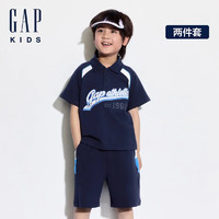 GAP男童2024夏季logo撞色polo领短袖T恤短裤套装儿童装466033 海军蓝 150cm(L)亚洲尺码