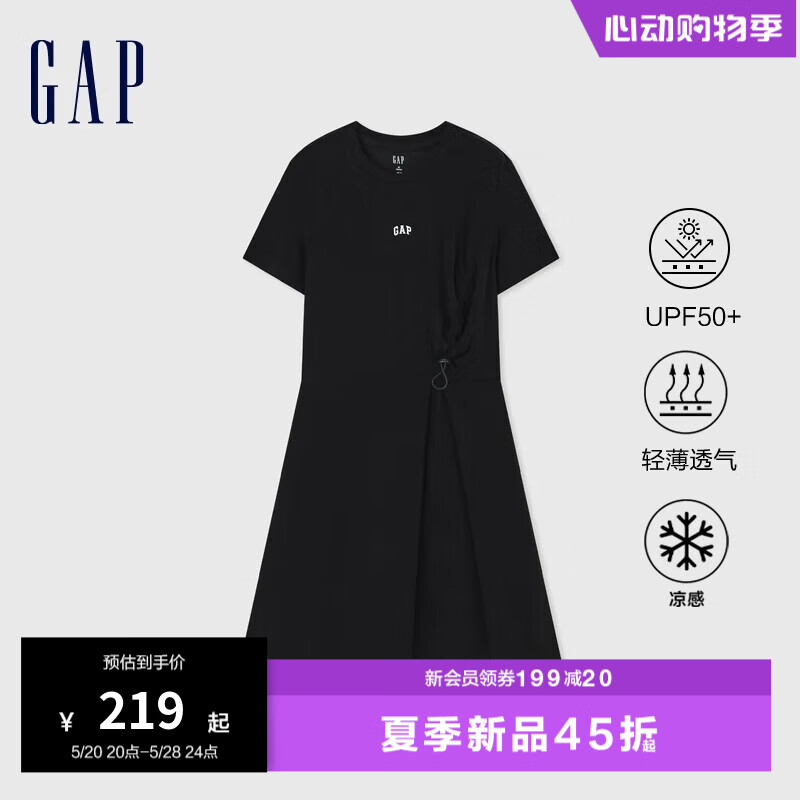 Gap女装2024夏季UPF50+防晒连衣裙透气凉感不对称A字裙512502 黑色 170/88A(L) 亚洲尺码