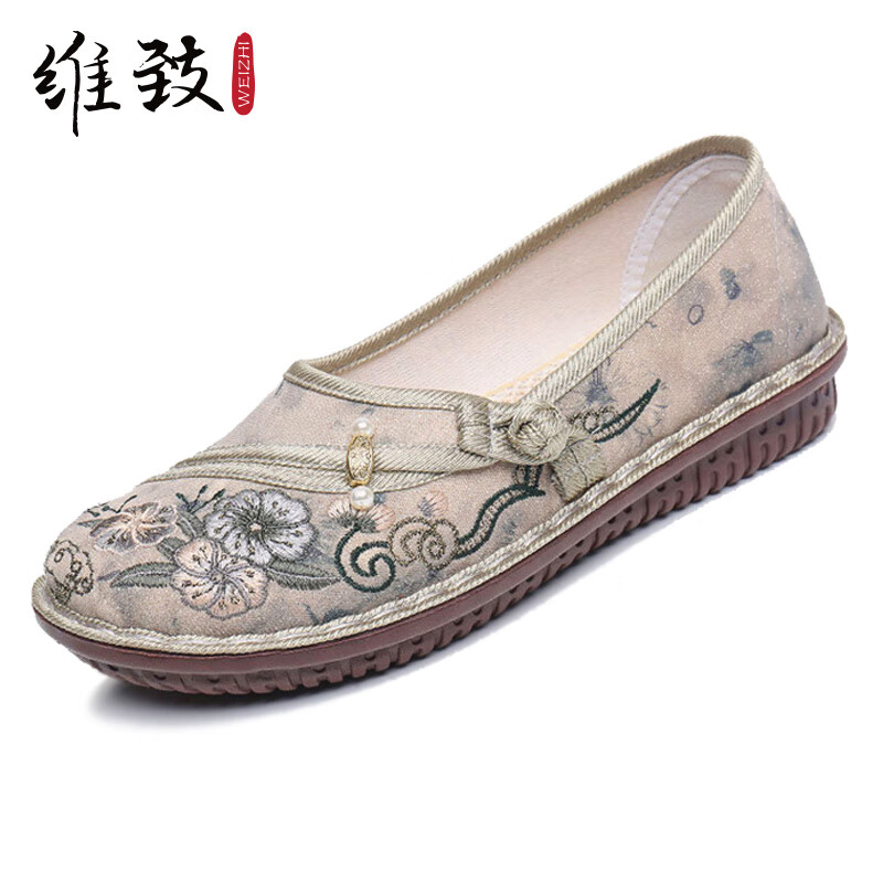 维致老北京布鞋女单鞋软底防滑鞋国风中式绣花鞋平底布鞋WZ1048
