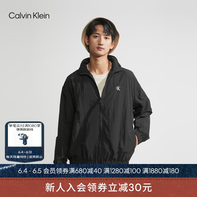 Calvin Klein Jeans23夏季男女简约刺绣户外休闲单夹克外套J400284 BEH-太空黑 L