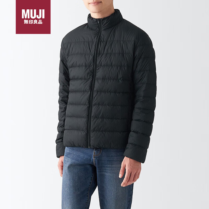 无印良品（MUJI）男式 便携式 立领羽绒夹克 ADE02C2A 羽绒服 黑色 XL 