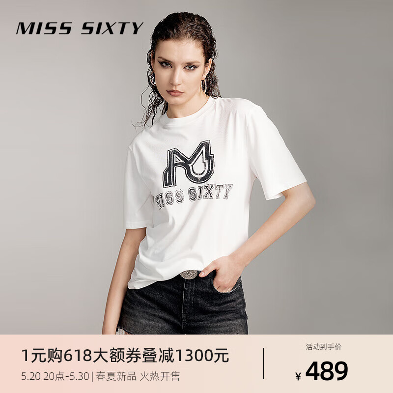 MISS SIXTY2024夏季T恤女短袖圆领logo印花撞色百搭休闲上衣 白色 S