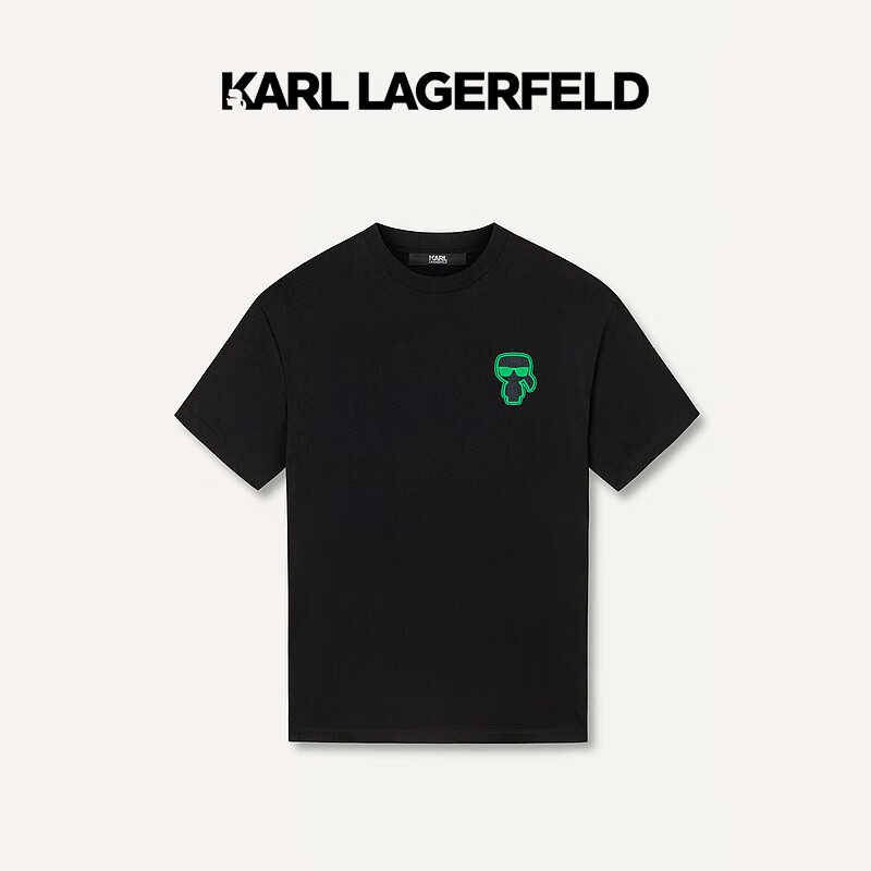 Karl Lagerfeld卡尔拉格斐轻奢老佛爷男装 2024夏款logo刺绣T恤老佛爷241N1719 黑色 46