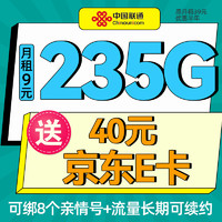 中國聯通 發發卡 2-7月9元月租（235G全國流量+流量可續）激活送40E卡