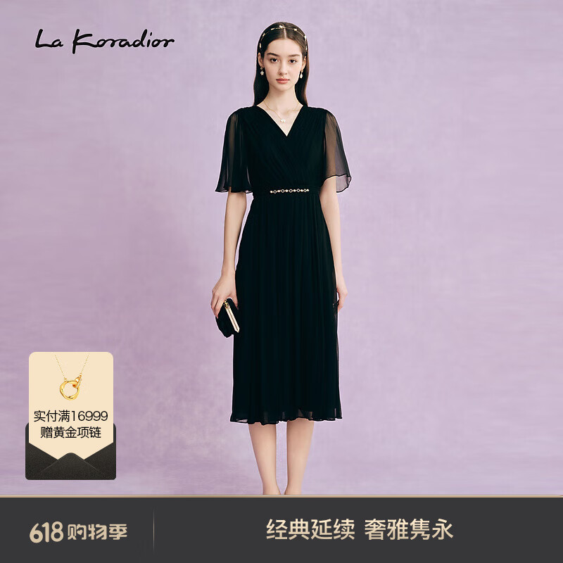 拉珂蒂（La Koradior）2024商场同款新款女装气质修身长裙短袖连衣裙 黑色
