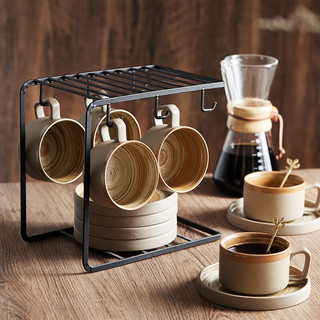 BW 博为 复古陶瓷咖啡杯家用下午茶茶具创意挂耳式拿铁杯碟礼盒套装 6个装