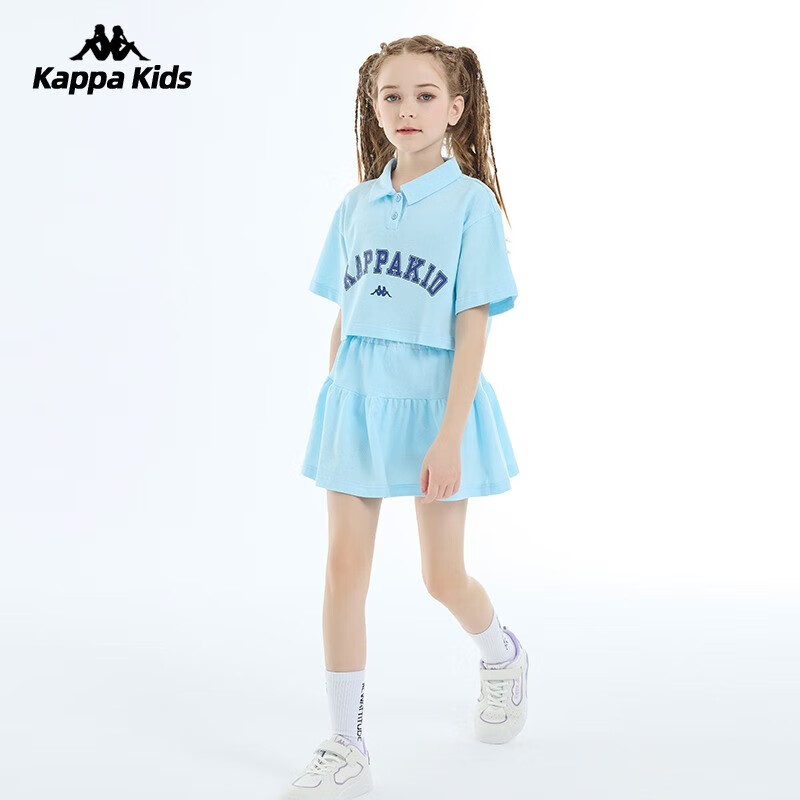 KAPPA KIDS童装女童夏装套装大童洋气夏款儿童两件套 蓝色 150cm 11-12岁