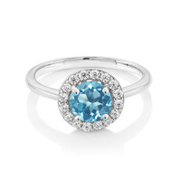 Carlo Bianca GSK戒指女925純銀1.60克拉天然瑞士藍托帕石滿鉆時尚彩色寶石女戒