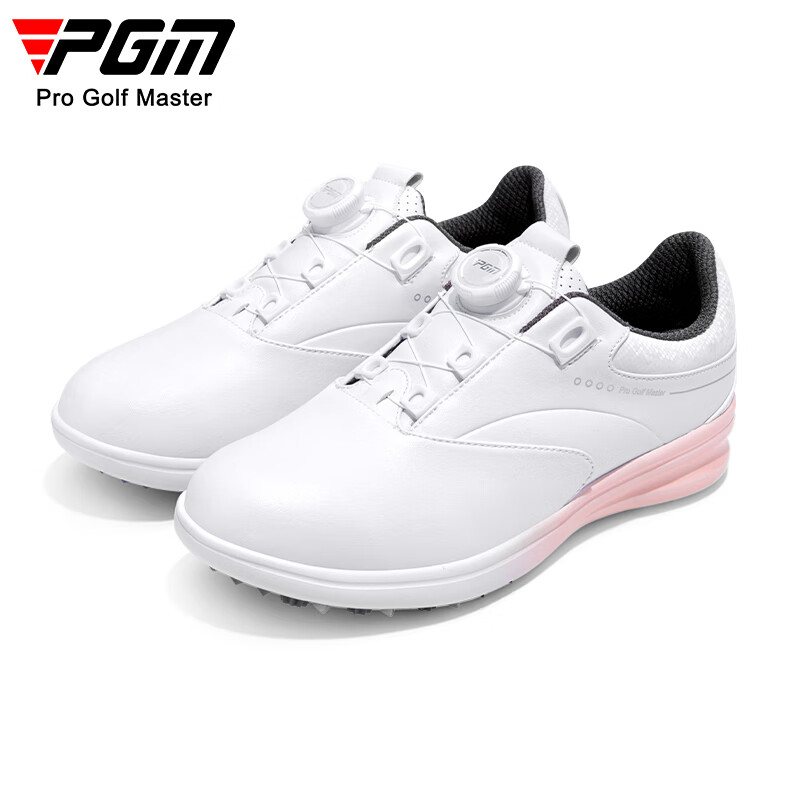 PGM 高尔夫球鞋 女款运动鞋 防侧滑钉鞋 防水鞋子 XZ301-白粉色【旋扣】 39码
