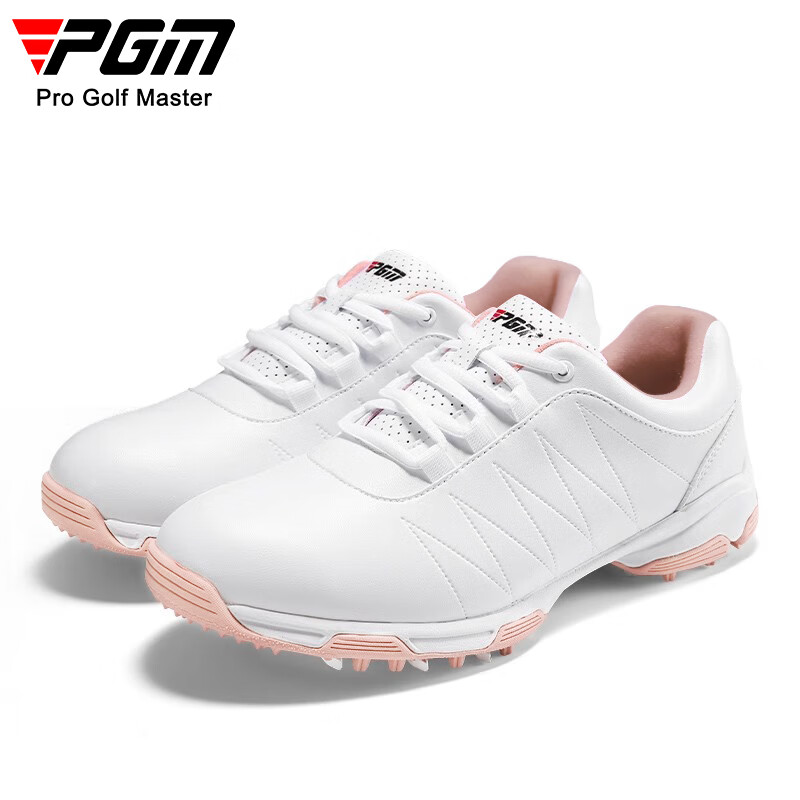 PGM 高尔夫球鞋 女款运动鞋 防侧滑钉鞋 防水鞋子 XZ082-粉色B【普通鞋带】 35码