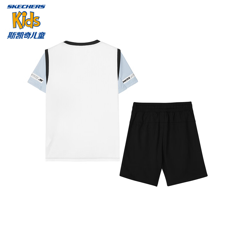 Skechers斯凯奇男童短袖短裤套装夏季户外运动儿童舒适休闲三件套P224B008 碳黑/0018 120cm