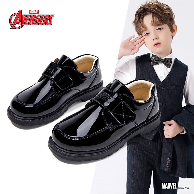 迪士尼（Disney）童鞋男童春秋六一儿童节演出黑皮鞋亮皮经典皮鞋DM2575A亮黑34码 34码（鞋内长21.5cm）