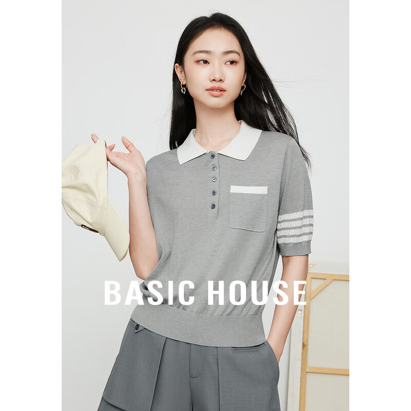 百家好（Basic House）时尚简约毛针织衫通勤百搭上衣B0624H5L082 格雷灰 S
