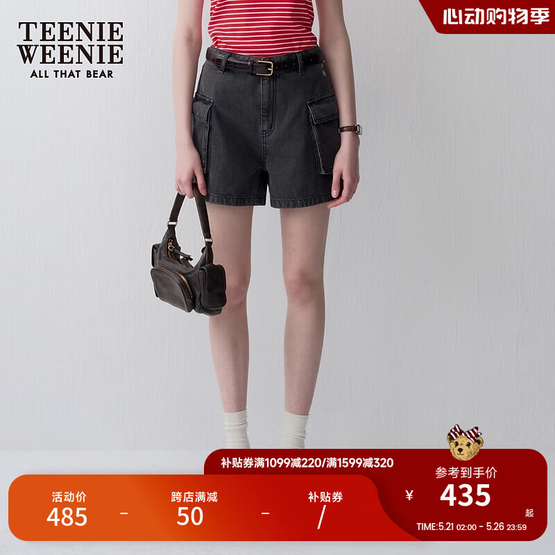 Teenie Weenie小熊2024年夏季高腰牛仔短裤美式复古时髦黑色女 黑色 155/XS
