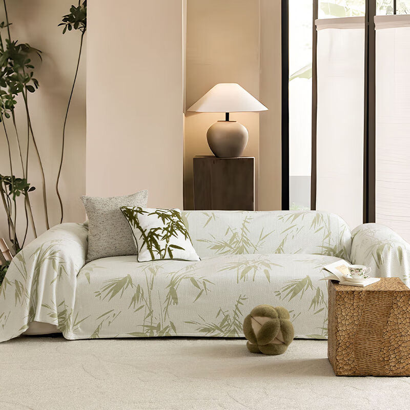 馨生活（senhot）夏季沙发垫凉感冰丝沙发盖布巾全盖沙发套罩夏天款沙发凉席坐垫子 竹野-绿白 180*420cm【四人位】