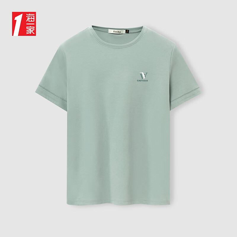 海一家经典圆领短T2024年夏季舒适透气男士短袖T恤 绿灰（净色）35 160/80A