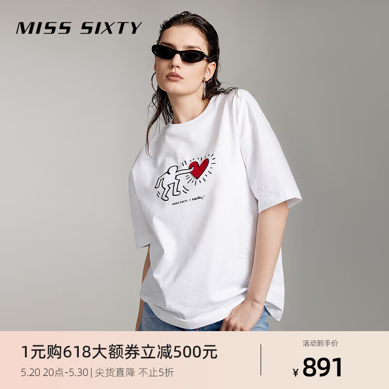 MISS SIXTY x Keith Haring 跨界合作系列2024夏季T恤女圆领 漂白 S