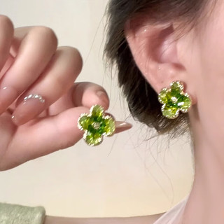Trendolla 春色撩人绿色水晶花朵耳钉女轻奢感耳环小众设计气质耳饰 绿色水晶花朵耳钉