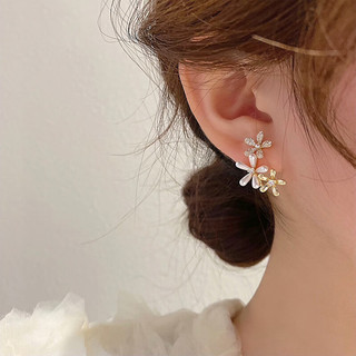 Trendolla 银针镶钻珍珠花朵耳环春季精致个性耳钉耳坠韩国设计感轻奢耳饰女