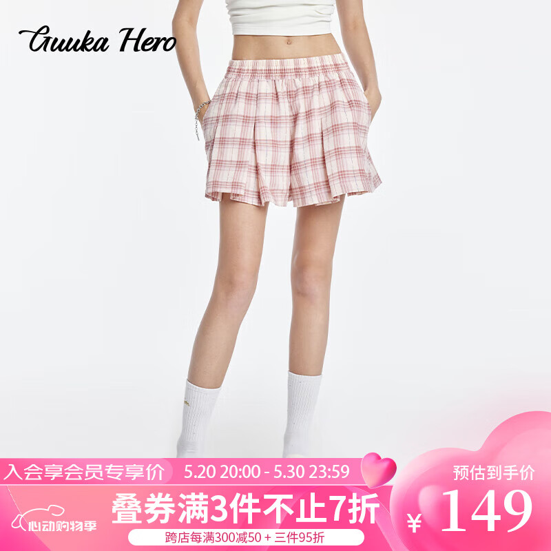 古由卡（GUUKA）HERO美式复古格子长袖衬衫女夏潮 多巴胺舒适柔软上衣宽松 粉色D60722 M