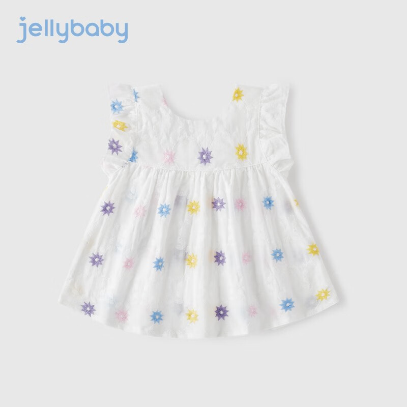 JELLYBABY婴儿夏装上衣夏儿童夏款宝宝夏季女童短袖T恤纯棉 米白 120cm